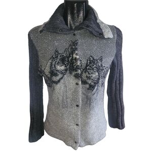 Vincente Gray and Black Wool Blend Snap Button Sweater